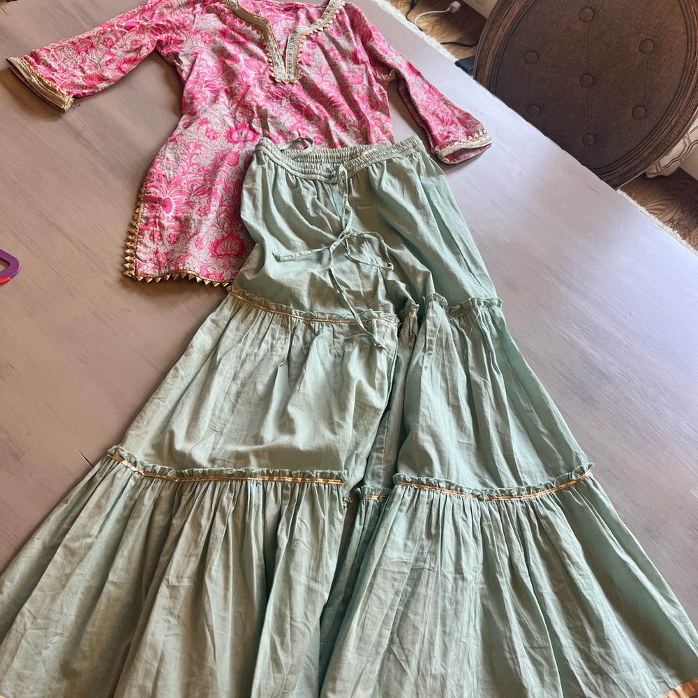 Boho Pink Top and Green Palazzo pant